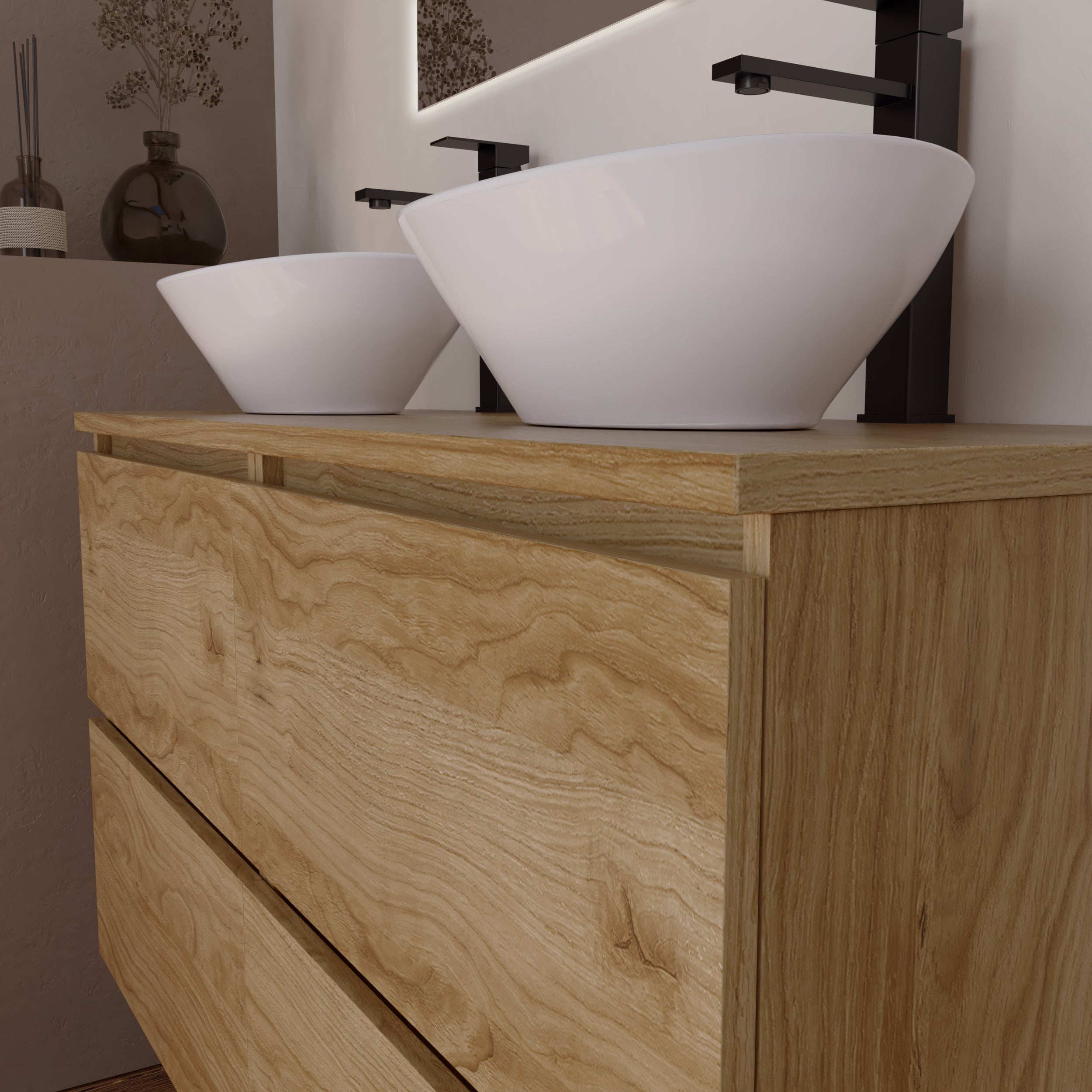 Meuble Salle de Bain KAJI | 120cm Chene Fonce | Vasque a poser | ALDAY - 2