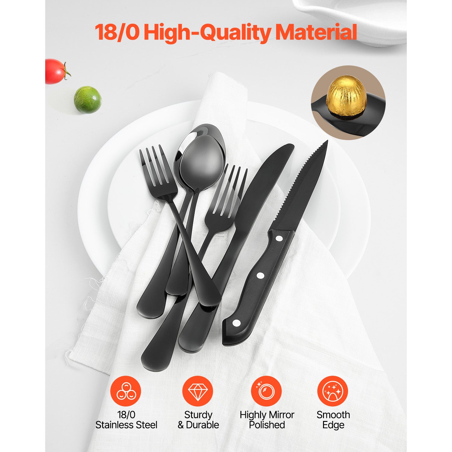Juego de cubiertos 48 piezas,SucceBuy acero inoxidable de calidad alimentaria,apto para lavavajillas,con cuchillos para bistec,tenedores,cucharas - 5