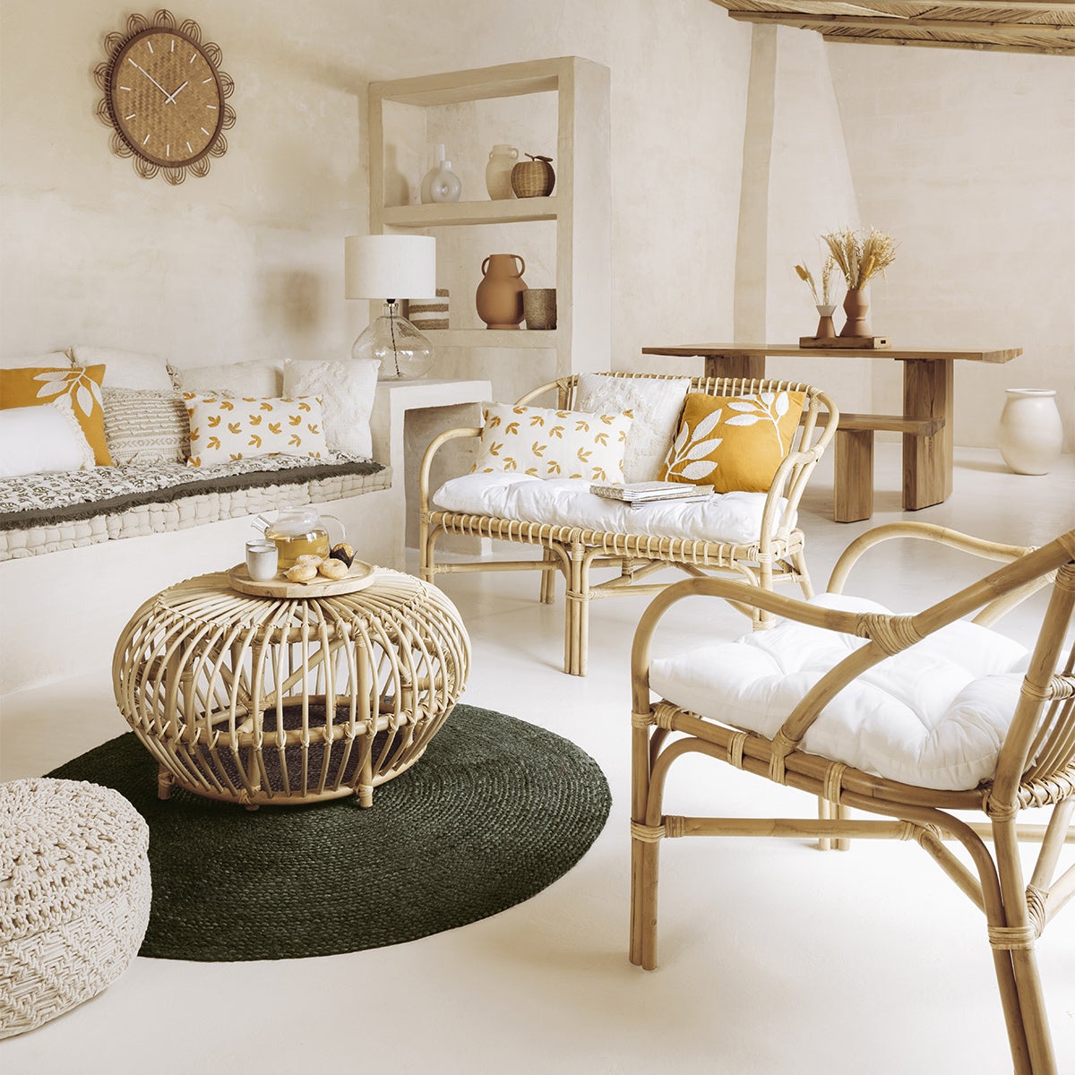 Fauteuil "Neta" rotin tissu blanc - Atmosphera Créateur d'intérieur