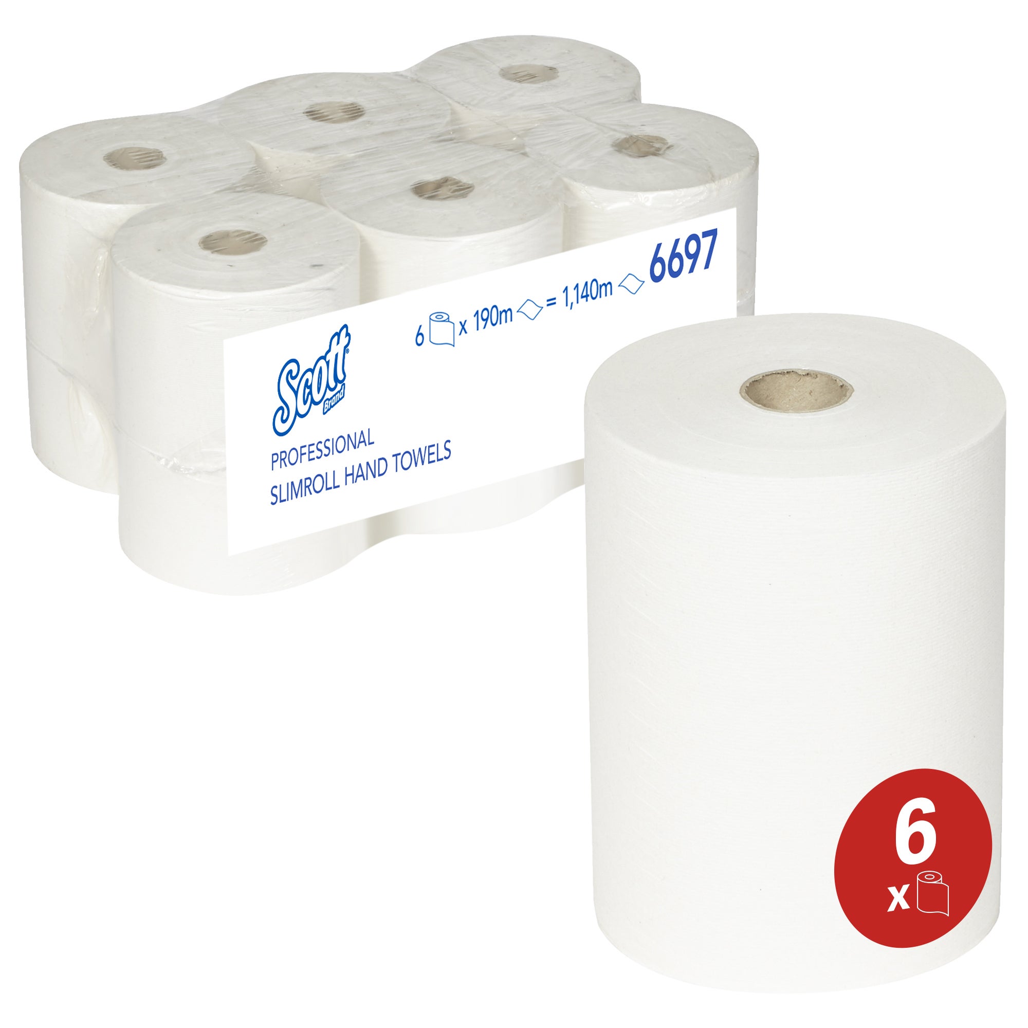 Scott Essuie-mains roulés Slimroll 6697 - 6 x rouleaux de 190 m (1 140 ...