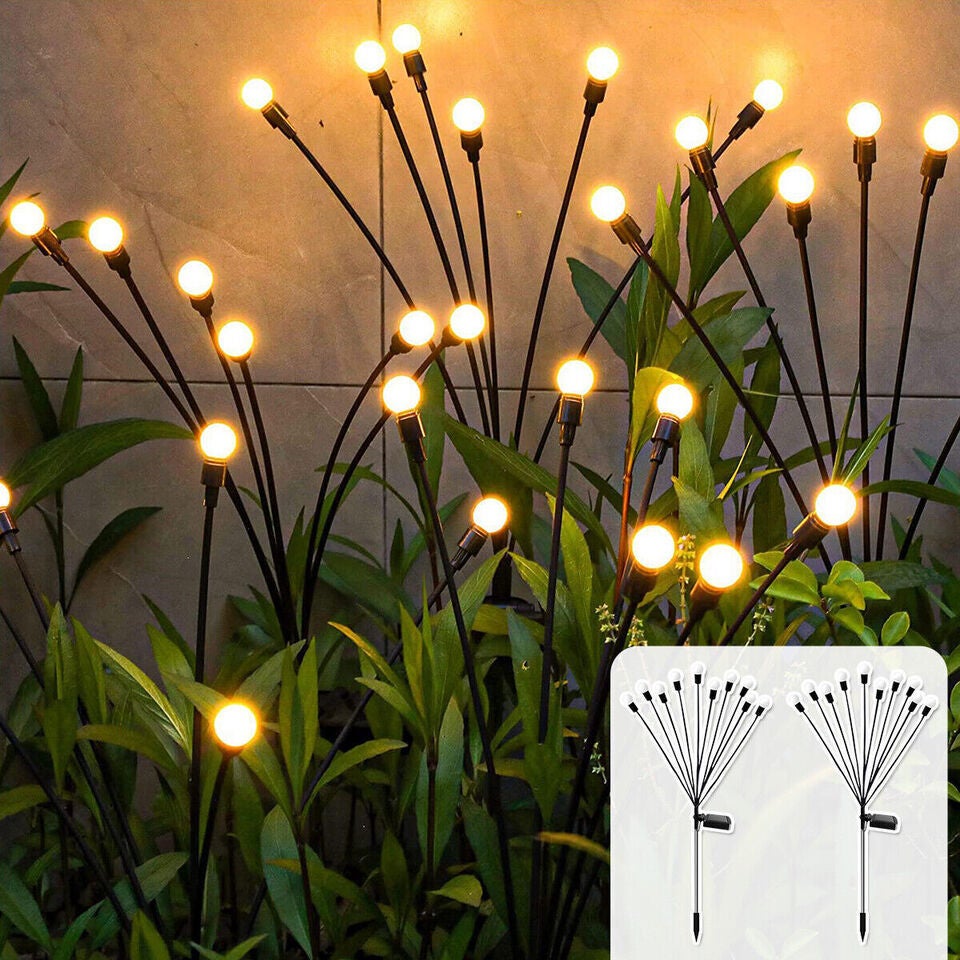 Luzes solares para áreas externas (pacote com 4, 32 LEDs), luzes solares para jardim, luzes de vaga-lume para decoração de pátio, luz quente - 4