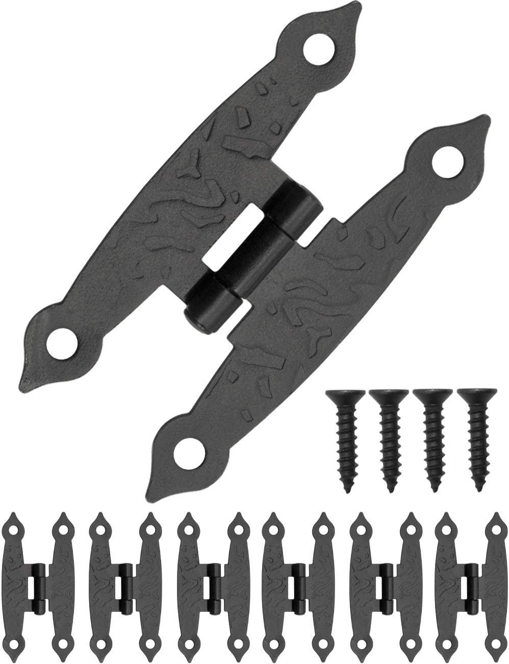 Zestaw 6 metalowych zawiasów w patynowanym metalu do szafek, drzwi szafek, skrzyń, skrzyń w stylu retro wiejskiego domu 65 x 34 mm