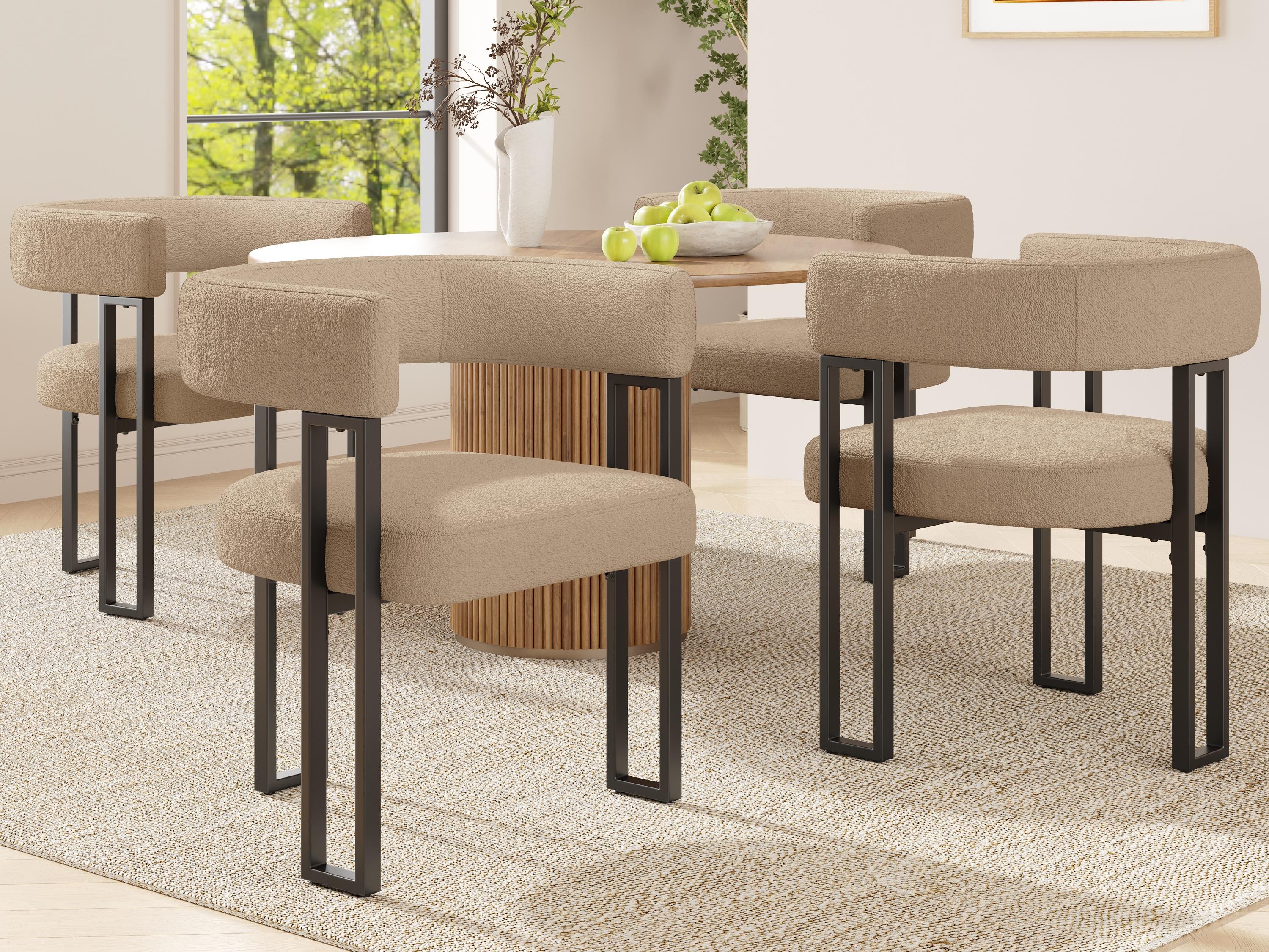 Zestaw 4 tapicerowanych krzeseł do jadalni - tkanina flanelowa - metalowa rama - brązowe