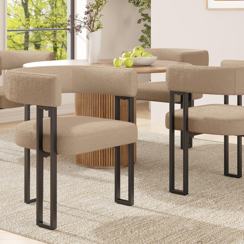 Zestaw 4 tapicerowanych krzeseł do jadalni - tkanina flanelowa - metalowa rama - brązowe