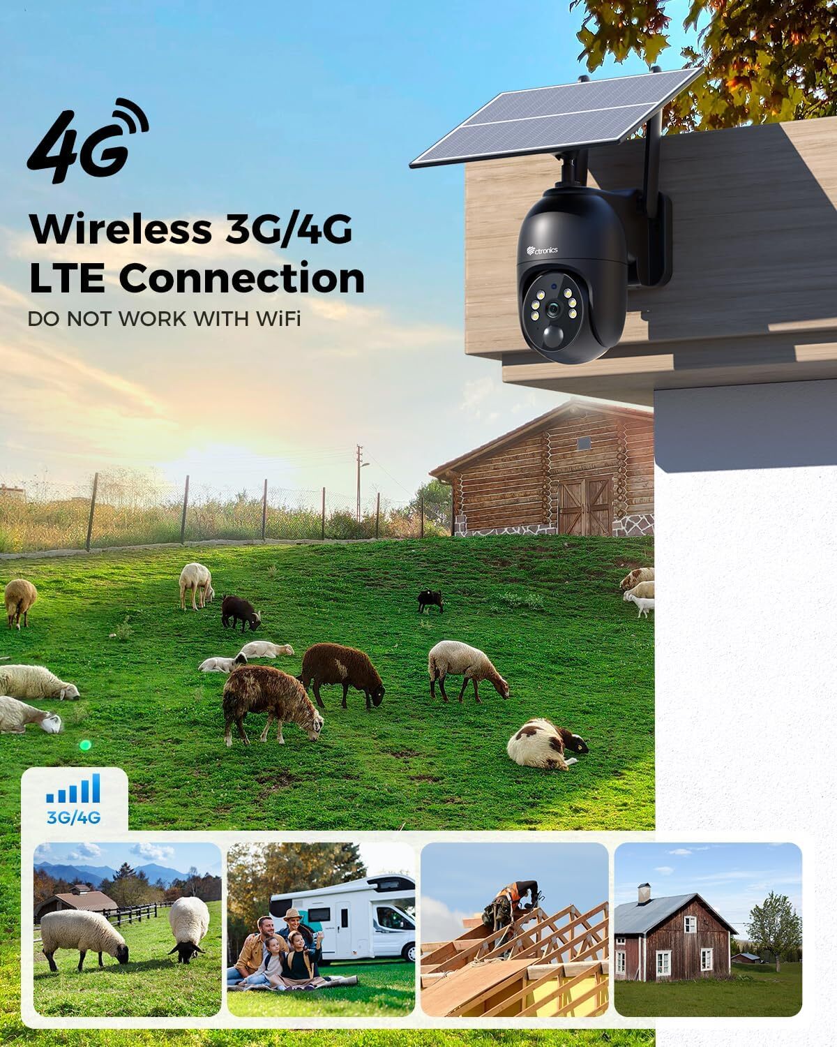 Telecamera 4G LTE Con Pannello Solare – 2K 360° Senza Fili, IP65, Visione Notturna, SIM Inclusa Con 300MB Di Prova