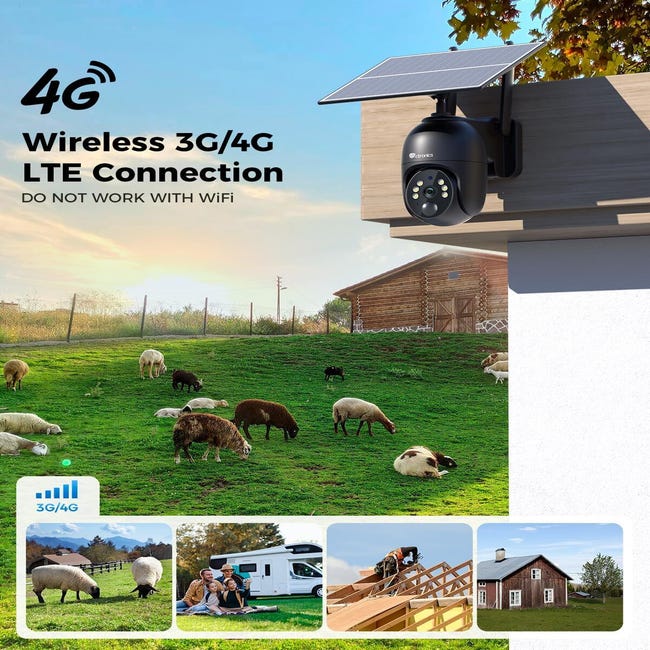 Telecamera 4G LTE Con Pannello Solare – 2K 360° Senza Fili, IP65, Visione Notturna, SIM Inclusa Con 300MB Di Prova
