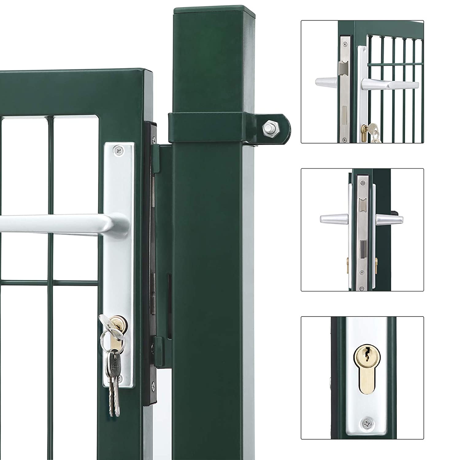 Songmics portail de jardin en acier galvanisé robuste et durable avec serrure et clé vert 170 x 106 cm - 4