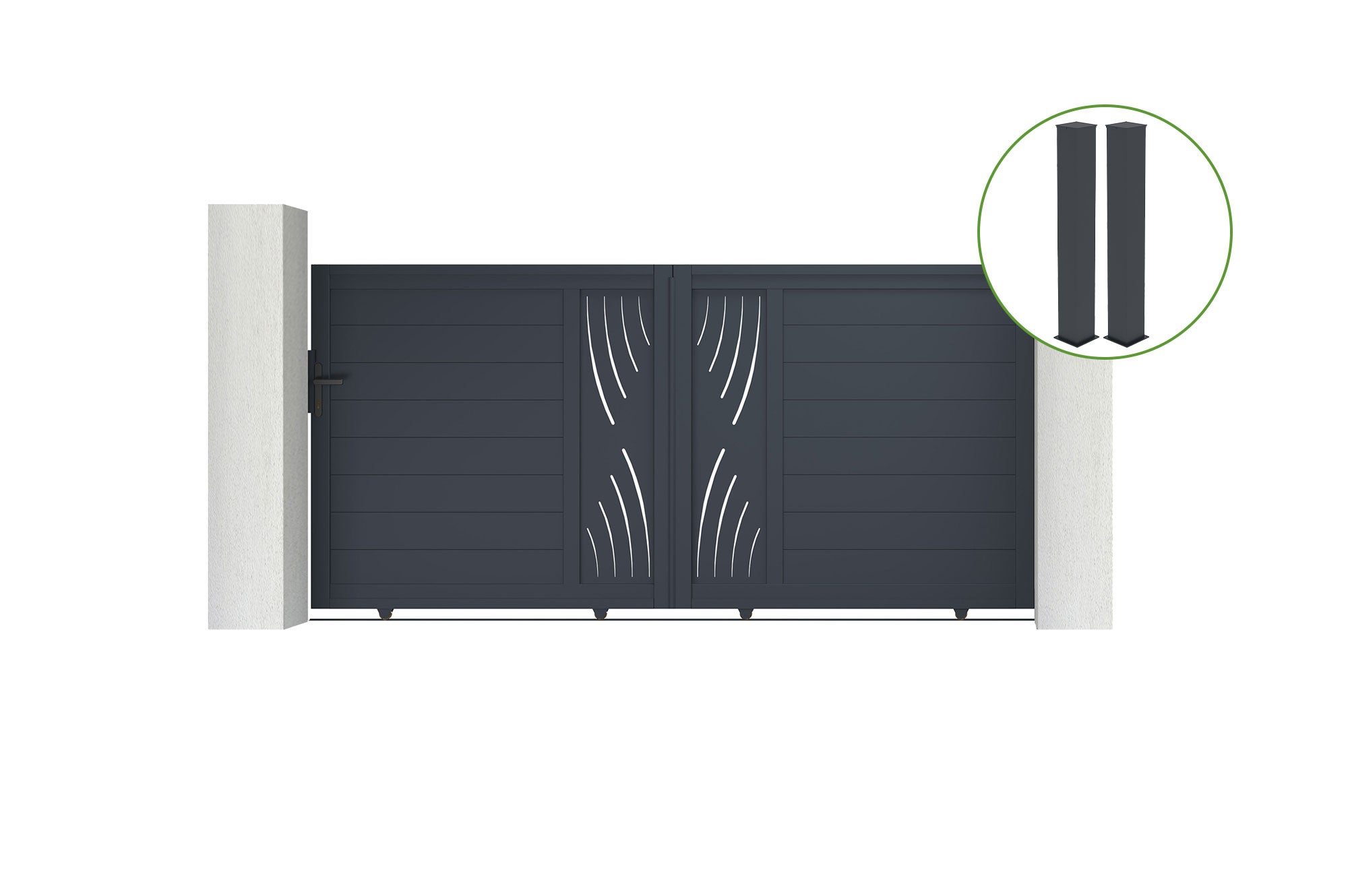 Brama przesuwna 3m VEYMONT wys. 140cm aluminium szare + 2 słupki 20x20cm wys. 16