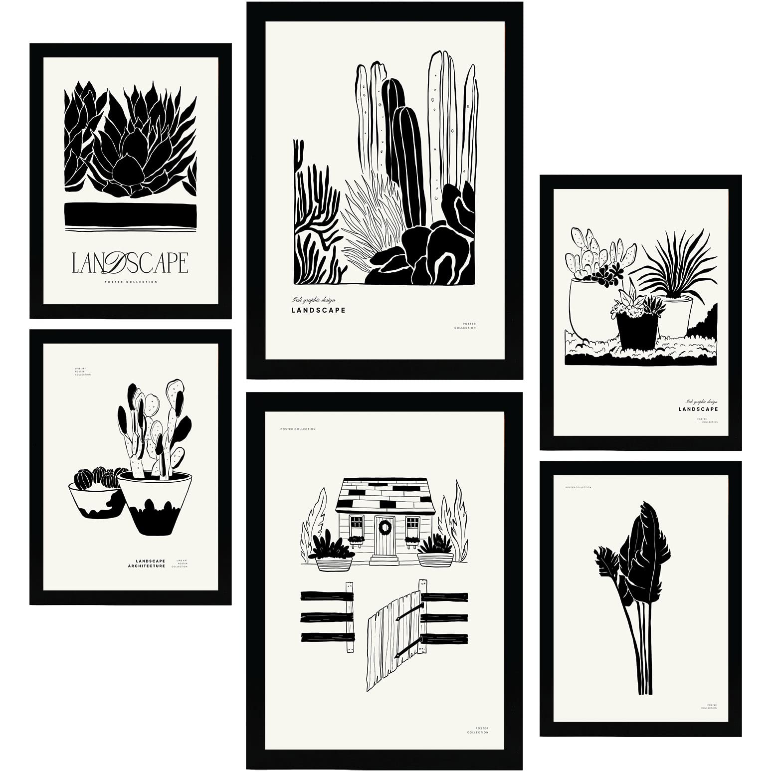 Nacnic set de 6 posters en tinta negra patrio trasero láminas artísticas y abstractas para el diseño y tamaños a3 & a4 marco negro