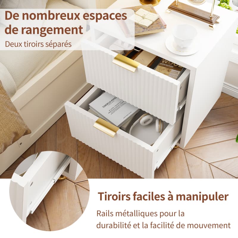 Lot De 2 Table de Chevet, Table de Nuit avec 2 tiroir en Bois Moderne pour Chambre à Coucher, Salon - 7