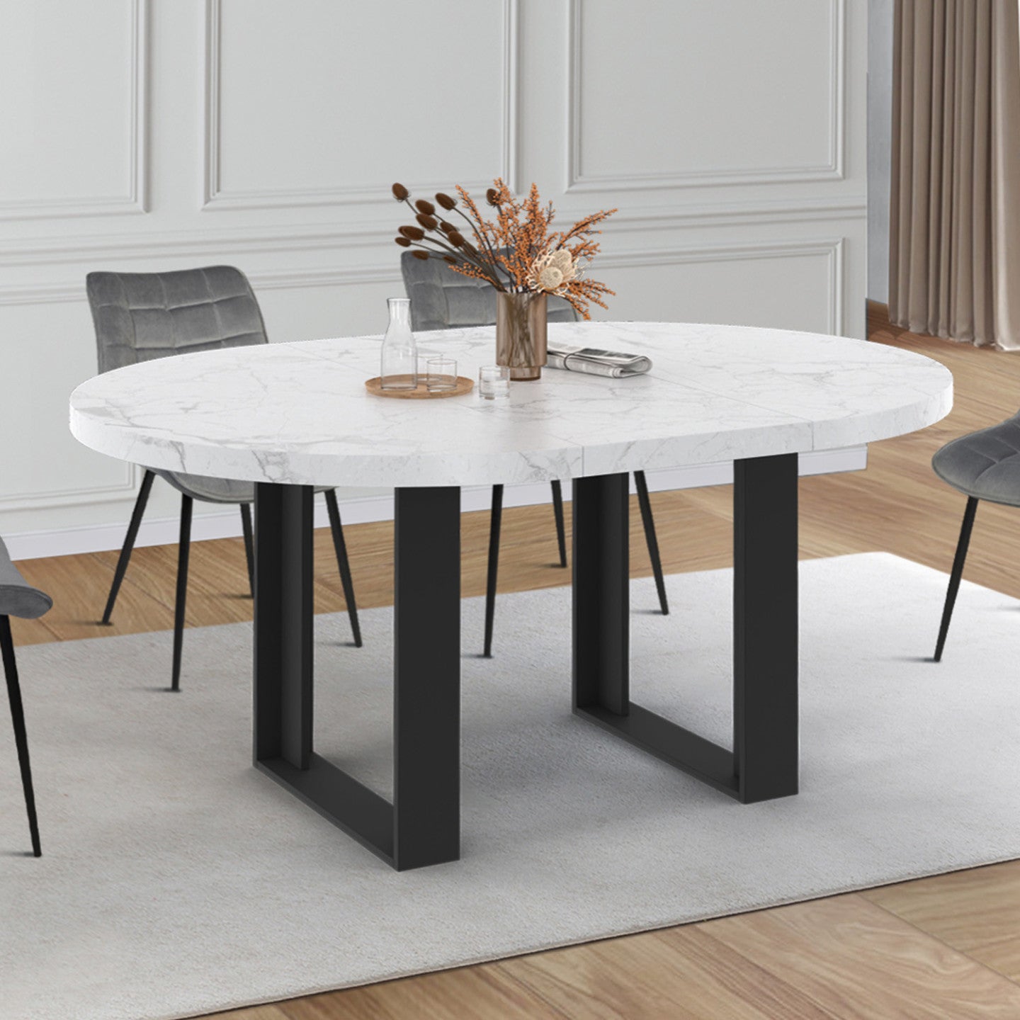 Table à manger extensible ronde PHOENIX 4-6 personnes plateau effet ...