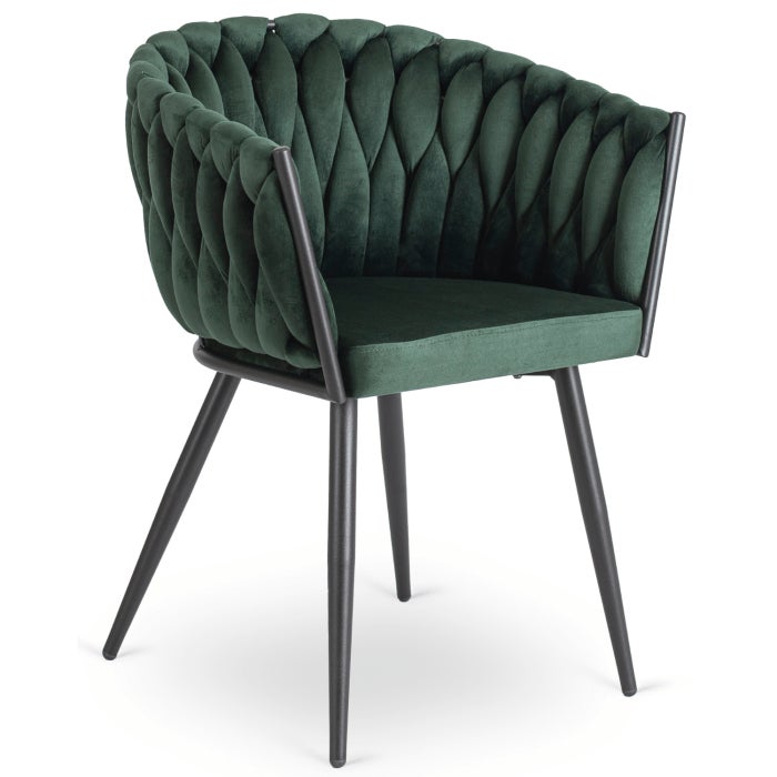 Krzesło Tapicerowane Welur Glamour ELENA Plecione Zielone Do Salonu Jadalni