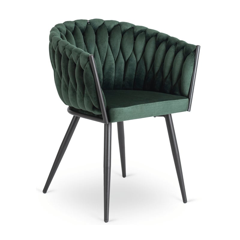 Krzesło Tapicerowane Welur Glamour ELENA Plecione Zielone Do Salonu Jadalni