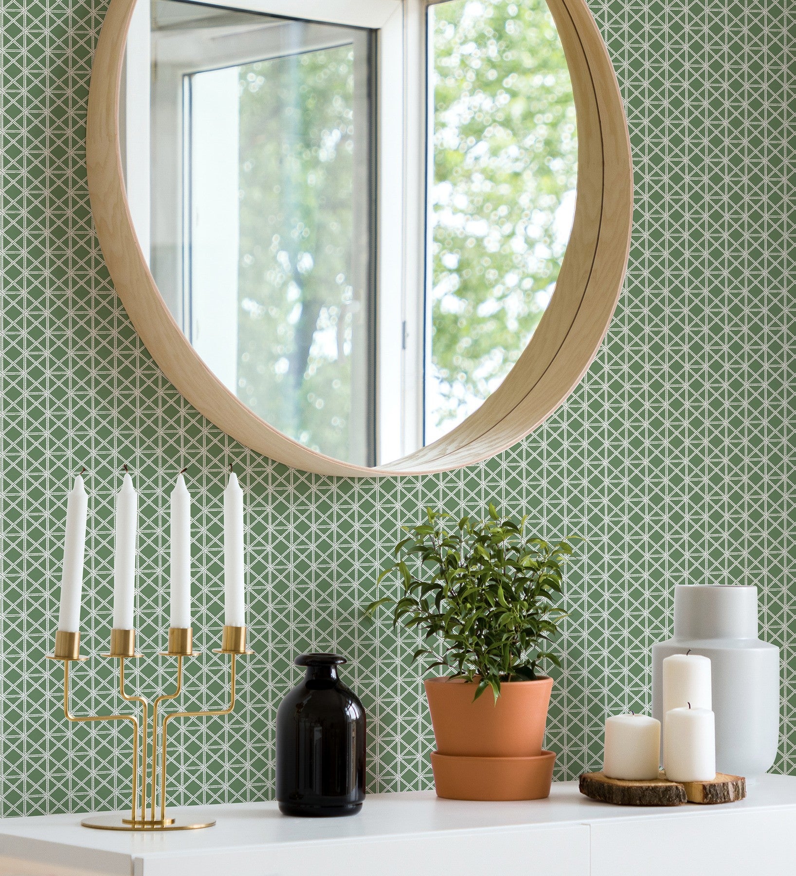 Papel pintado vinílico ecológico de celosía con tramado de diamante - diamond lights 680766 de gaulan - rollo de 10 m x 0,53 m