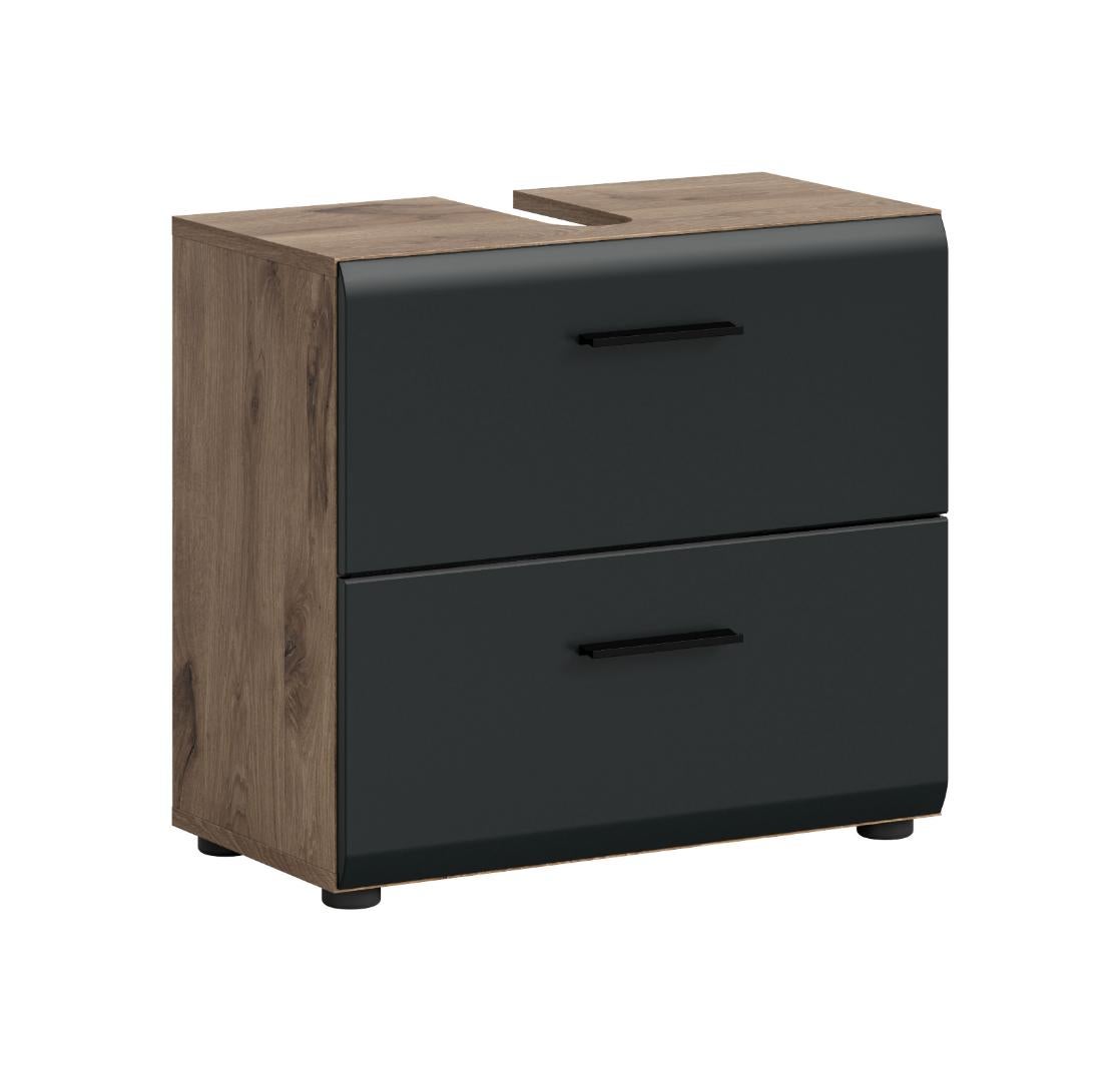 Ice szafka pod umywalkę 2 szuflady czarny mat, dąb dekor.