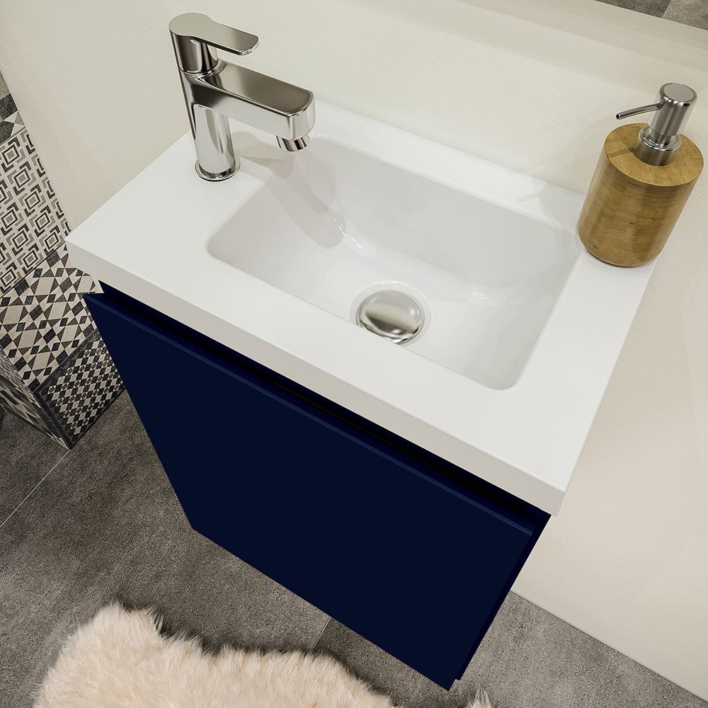 Ensemble meuble lave-mains avec miroir PORTO PACK - bleu nuit -L40 x H51 x P25 cm - 4