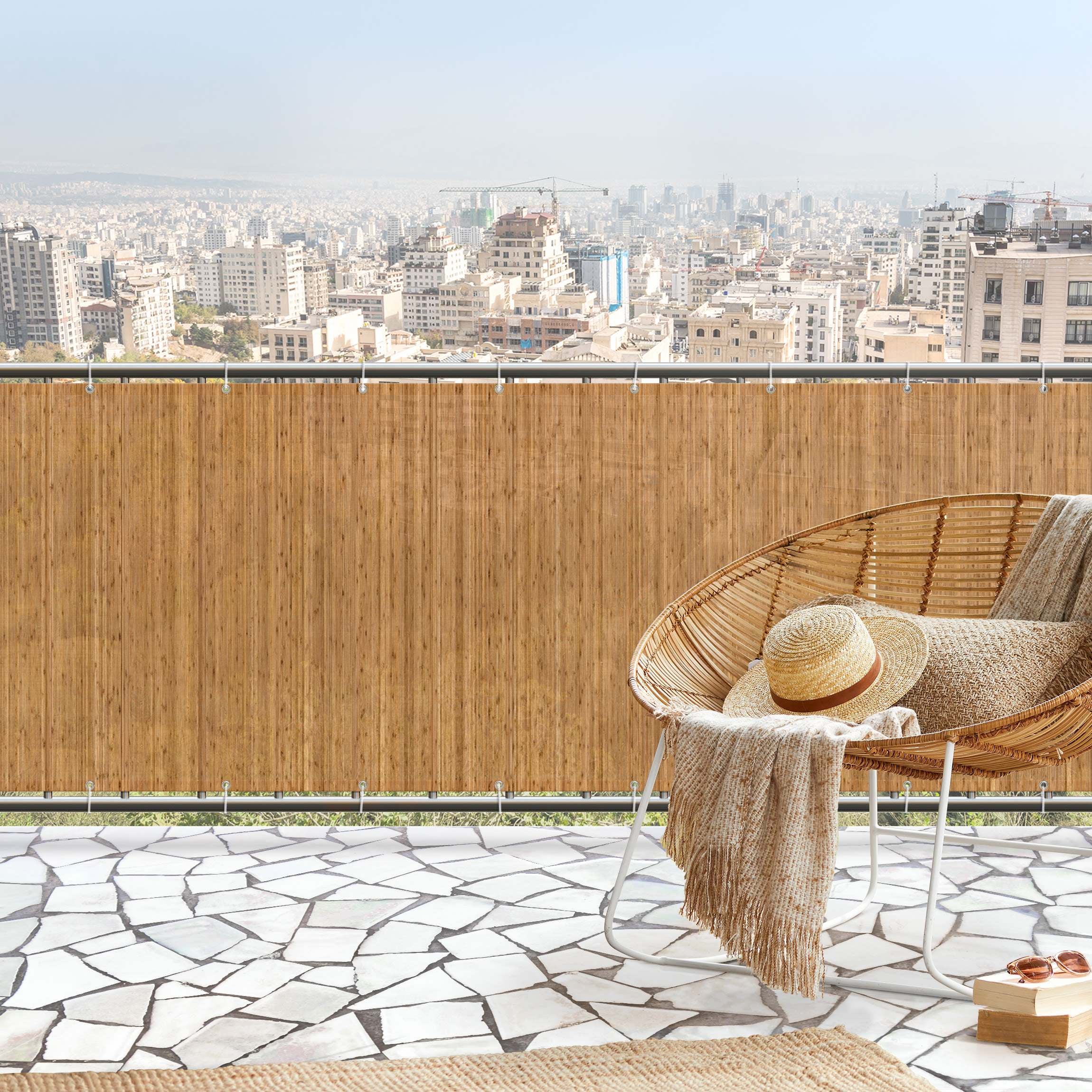 Brise vue brise vent balcon appartement jardin marron H.1,2 x L.6 M avec attaches résistant aux intempéries 270 g/m² mesh 1019 - 2