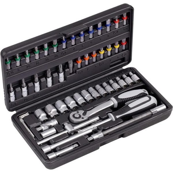 Coffret à Outils Deko 57 Pièces – Jeu De Douilles Et Clé Dynamométrique – Neuf