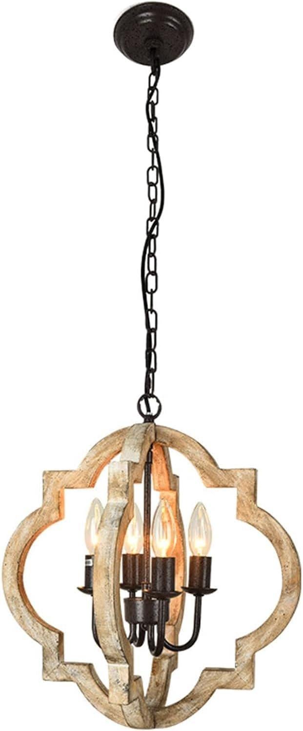 Lustre Suspendu Style Ferme Moderne - Cage En Bois Et Fer, Diamètre 25 Cm, Suspension Réglable 100 Cm, Ampoule E27 Non Incluse - 9