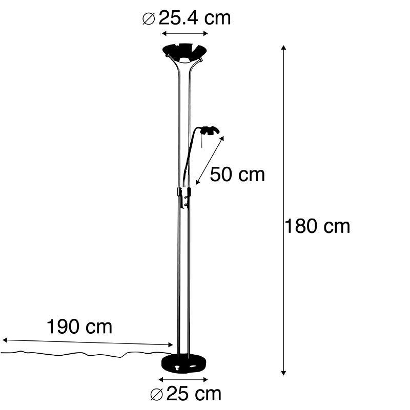 Qazqa moderne lampadaire uplighter avec bras de lecture - Diva - acier, rond, led intégrée 18w incluse, Integrated led, - 3