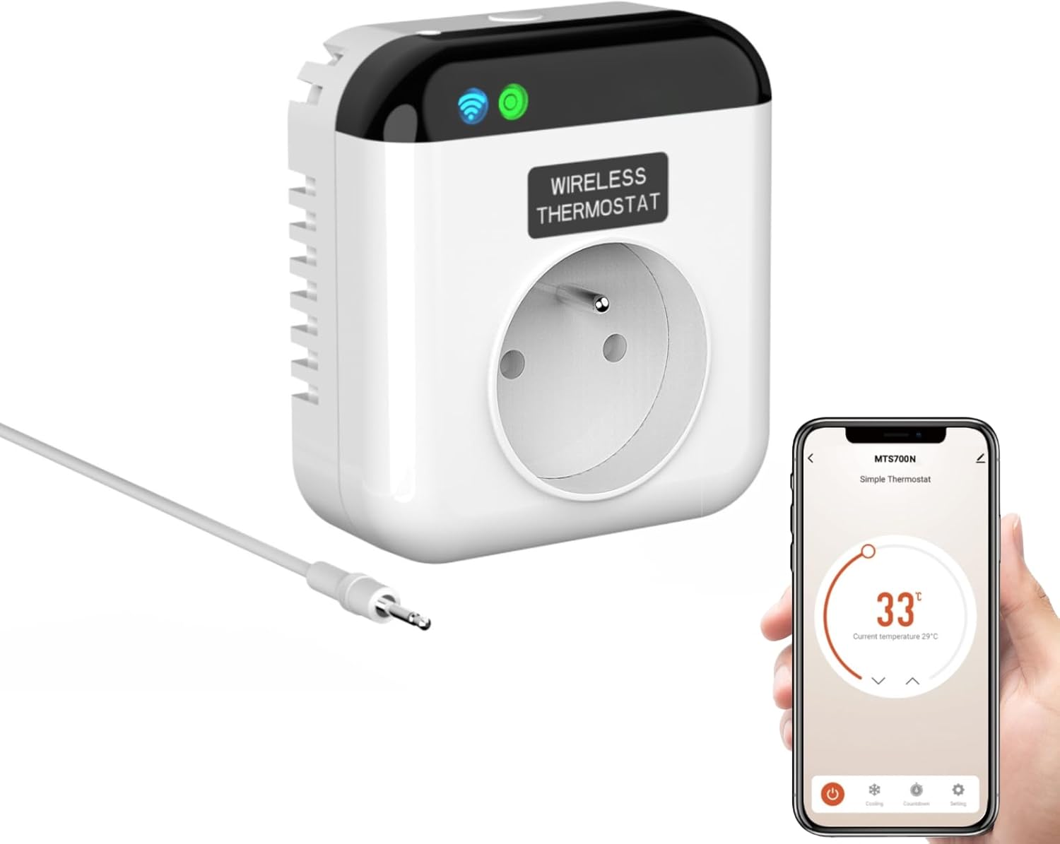 Prise Connectée Thermostat 16A 230V – Régule Température à Distance Pour Chauffage Et Climatiseur | Télécommande Incluse