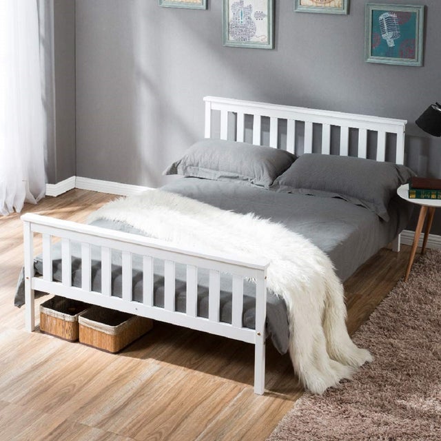Letto per adulti in legno massello con rete a doghe - 140x200 cm - Bianco