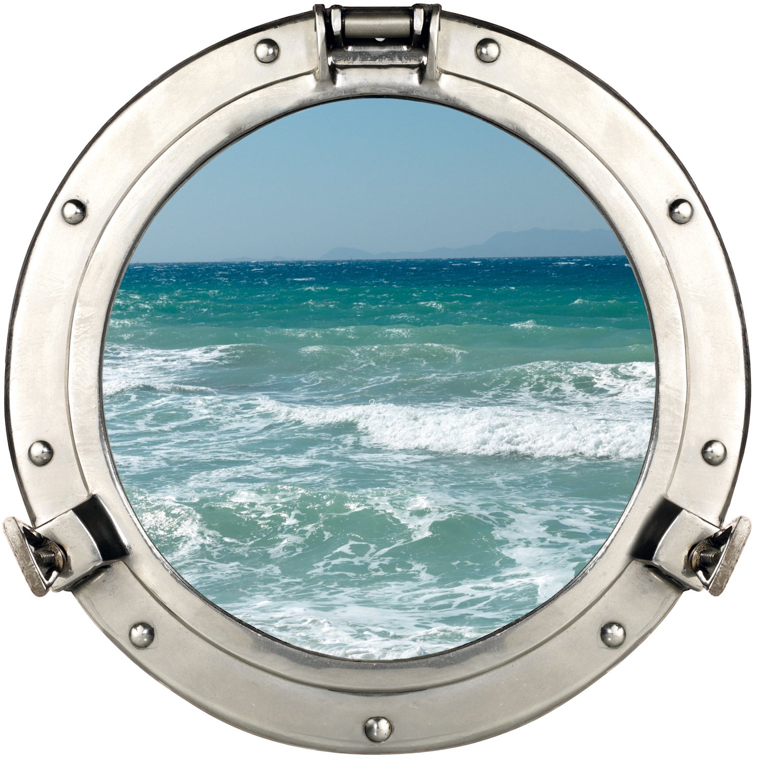Sticker décoratif autocollant, trompe l'oeil hublot avec vue sur