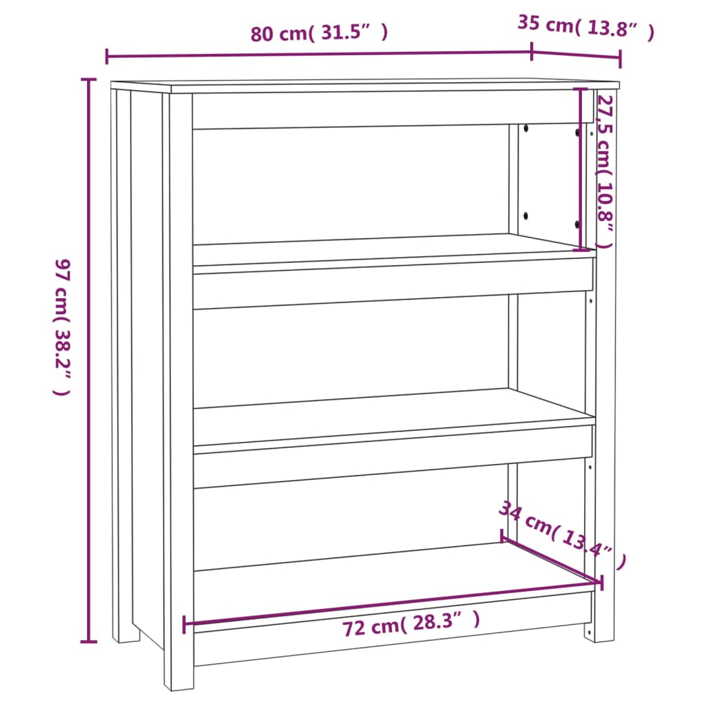 Maison Exclusive - Estantería madera maciza de pino blanca 80x35x97 cm - 8