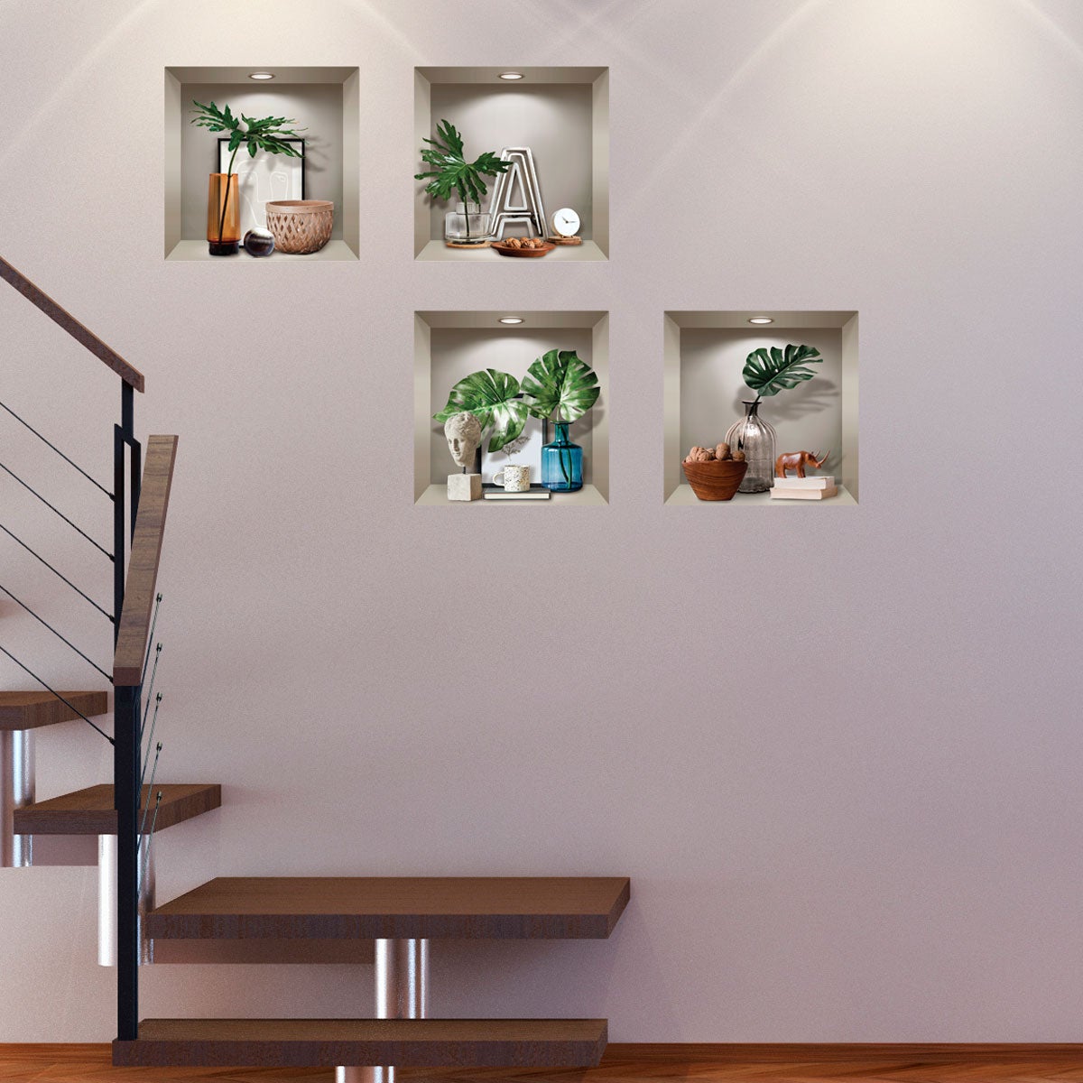 Vinilo efecto 3D plantas y objetos de diseño - adhesivo de pared - revestimiento sticker mural decorativo - 60x60cm - 4