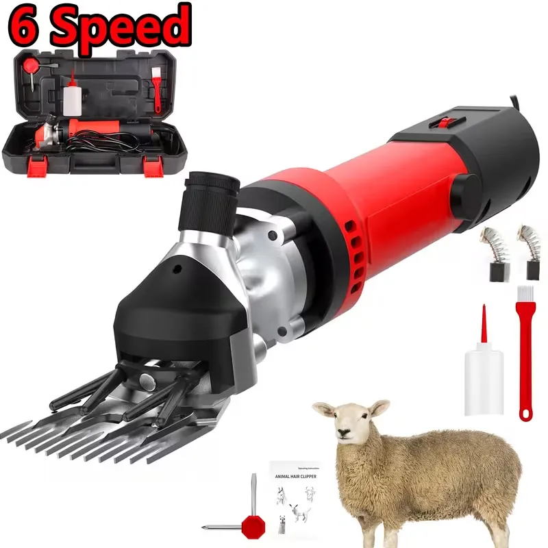 Tosquiadeira elétrica de ovelhas, máquina de tosquiar ovelhas com 6 velocidades ajustáveis, máquina de tosquiar profissional (vermelha) - 8