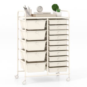 GOPLUS Chariot De Rangement 15 Tiroirs - Tour à Roulettes 63x37x87cm Noir