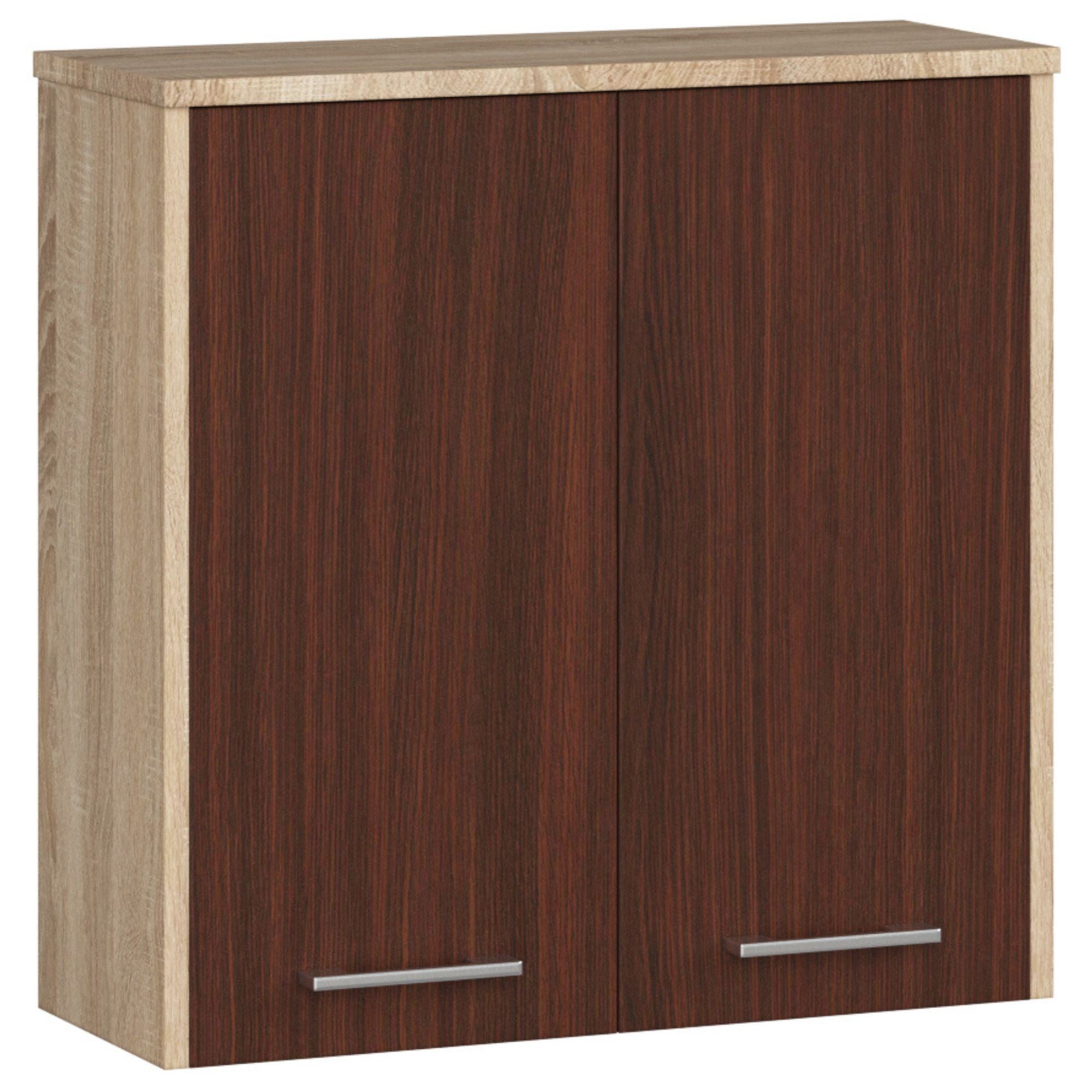 Szafka łazienkowa wisząca: 2 drzwi, 2 półki, dąb sonoma | wenge, szer.: 60 cm, wys.: 60 cm, gł.: 22,5 cm.