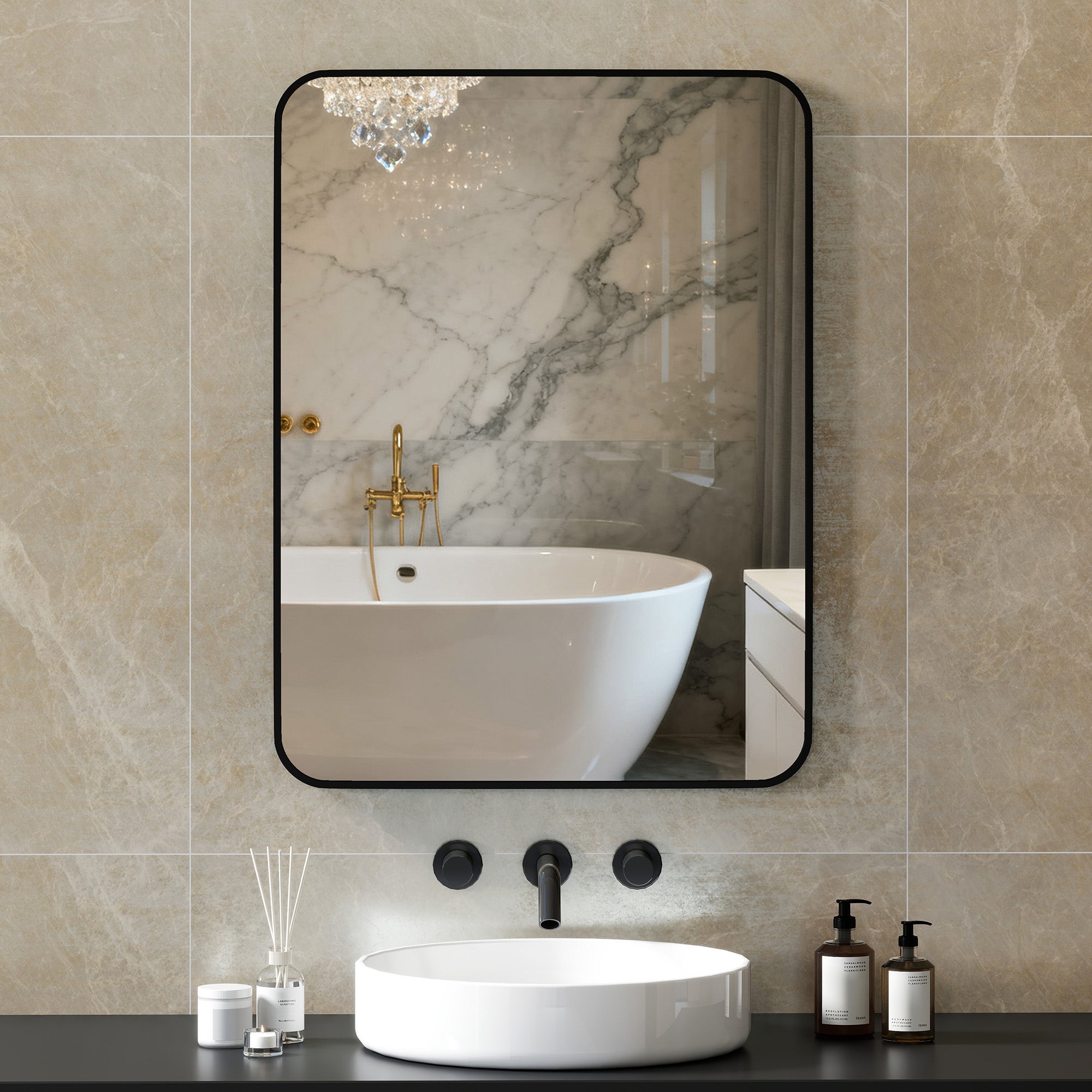 Homcom Espejo De Baño Vidrio, Metal 60X2.5x80 Cm Negro , Leroy Merlin