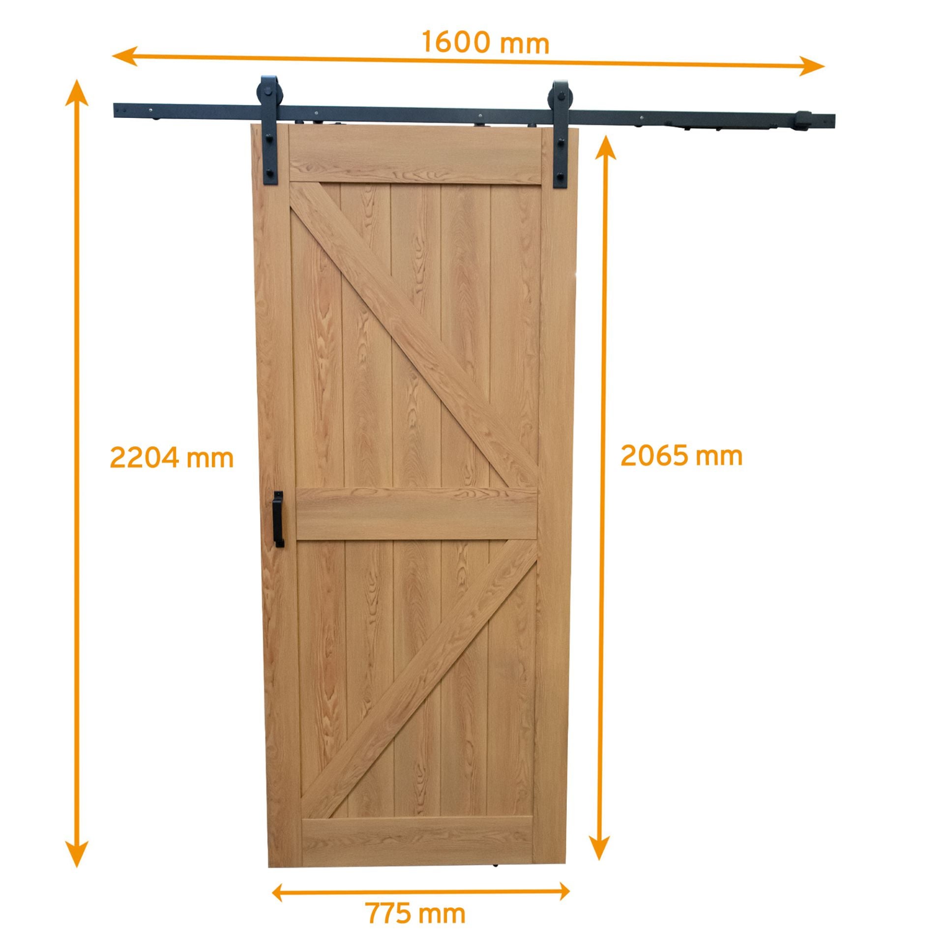 Kit porte coulissante en bois Grange oak acier MDF + rail H.206 x l.77 cm, SCHULTE, double amortisseur, porte coulissante intérieure en bois - 2