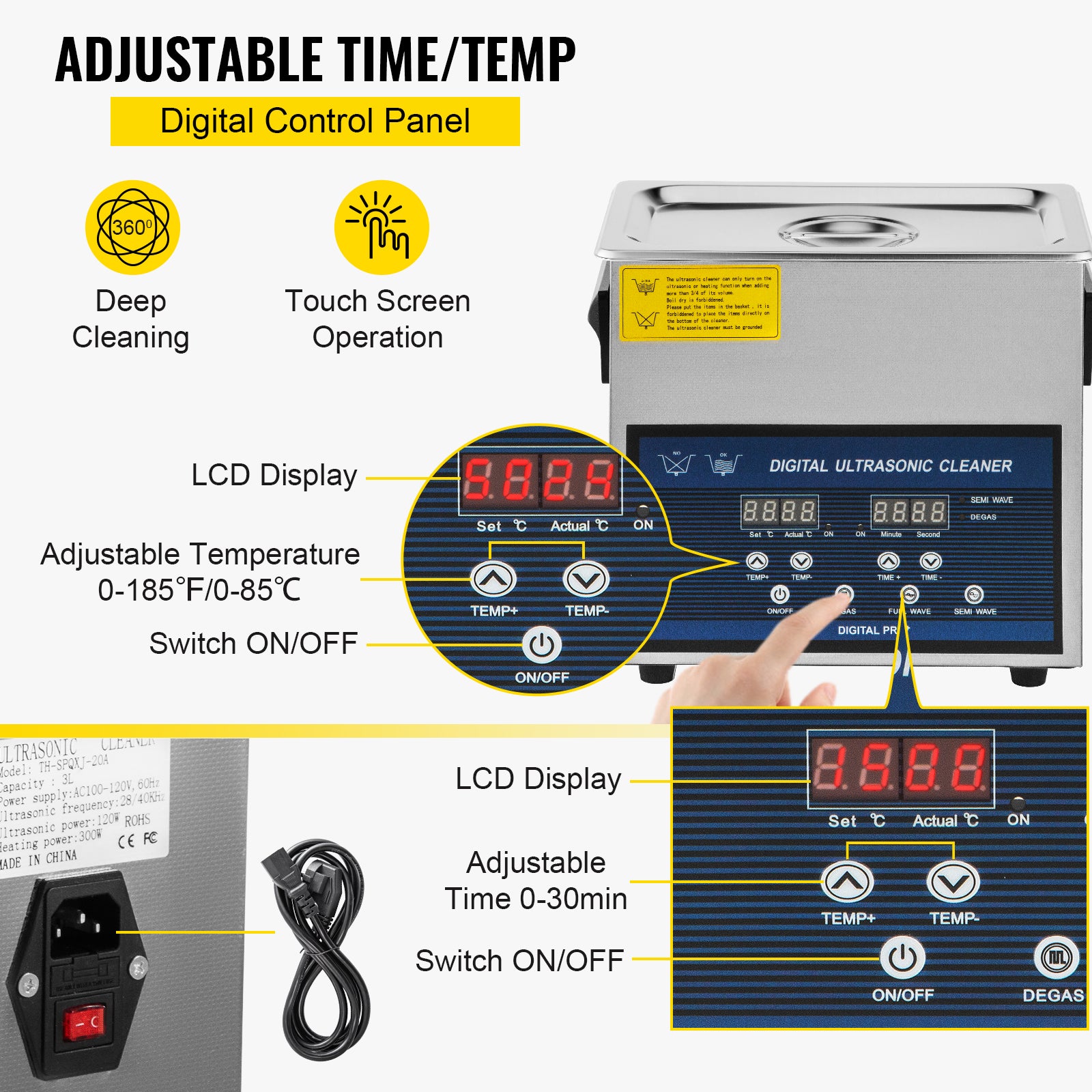 Nettoyeur Ultrasons VEVOR 6 L Nettoyeur Ultrasons Professionnel Double Fréquence 28/40 kHz Appareil de Nettoyage Ultrasonique Cuve en Acier Inoxydable - 5