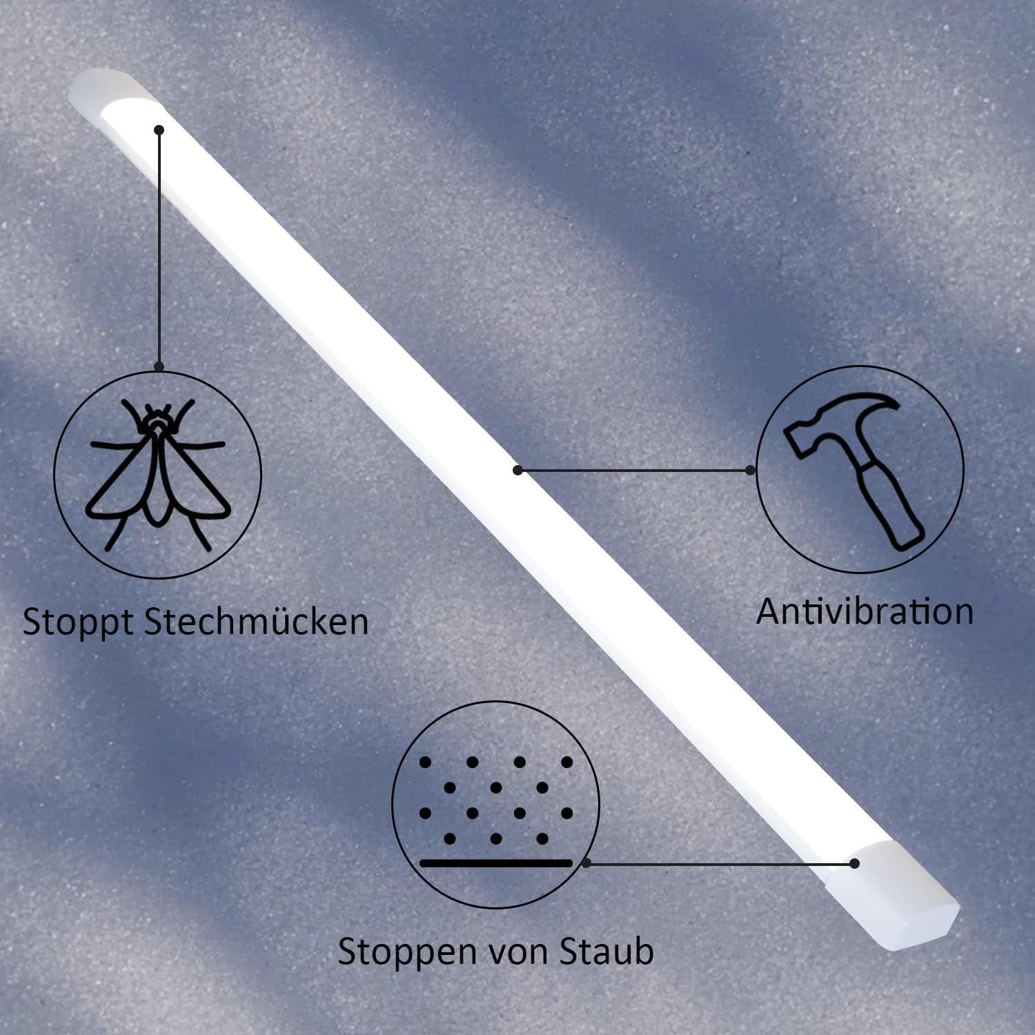 NETTLIFE Lámpara de techo LED 120 CM 36W Tubo de luz para habitación húmeda 4000K Lámpara de sótano Blanco neutro Ángulo de haz largo 180° - 6