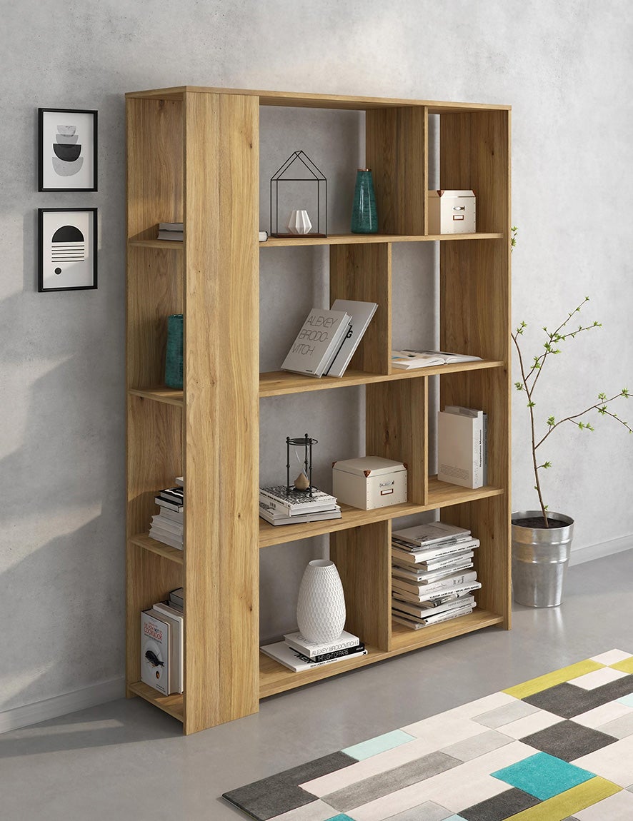 Scaffale Libreria 176x129x28 Cm In Rovere E Bianco – Made In Spain, Separatore D'ambiente