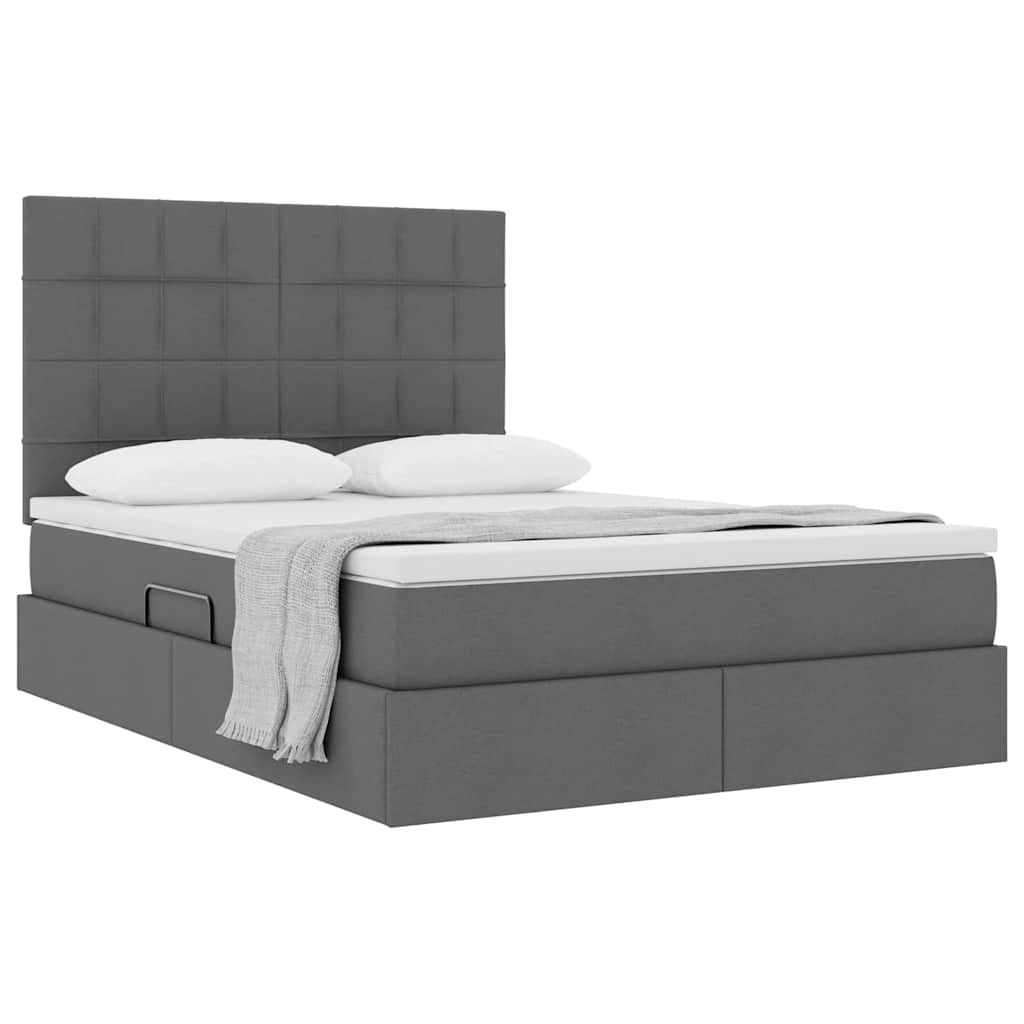 Lit avec rangement et matelas en tissu gris foncé, pour la chambre, 140 × 190 cm - 3