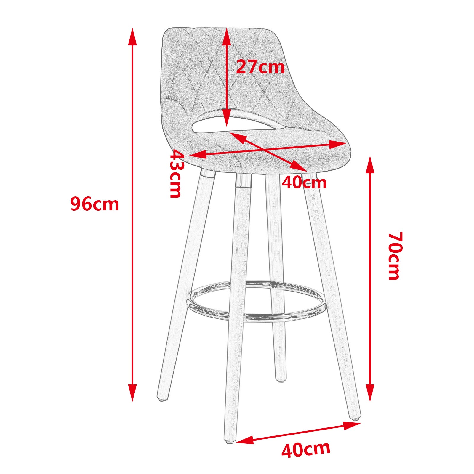 WOLTU Lot de 2 Tabouret de bar avec dossier et repose-pieds. Fait de lin et bois massif.Siège bien rembourré. 43x43x91cm.Gris Foncé - 4