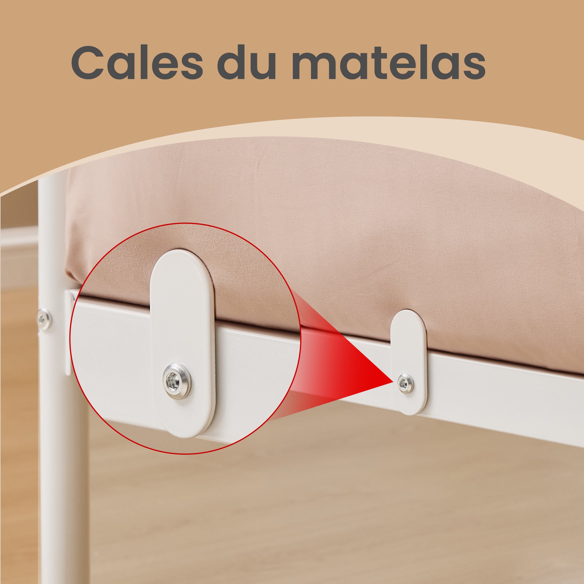 Lit Simple avec Structure en Acier, 90 x 190 cm, Chambre, Tête de Lit Capitonnée, Montage Rapide, Beige - 6