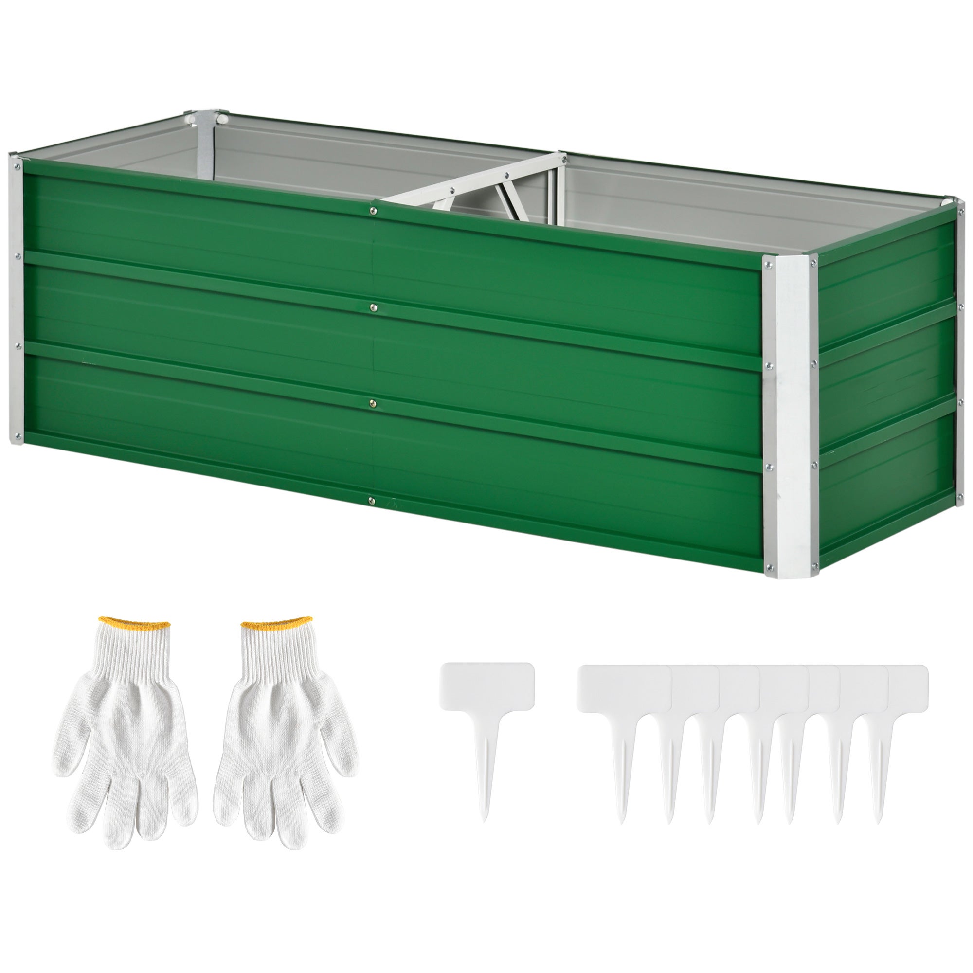 Fioriera Rialzata Outsunny Senza Fondo 125x47x40 Cm, 2 Aree Coltivazione, Acciaio Verde