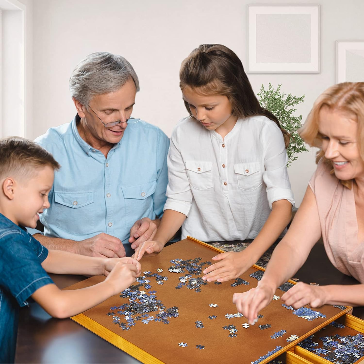 Puzzle Table en Bois avec 4 Tiroirs pour Stockage, Plateau Puzzle Board Jeu de Societe Equipe Panneaux Lateraux, Tableau de Puzzle Transportable - 3