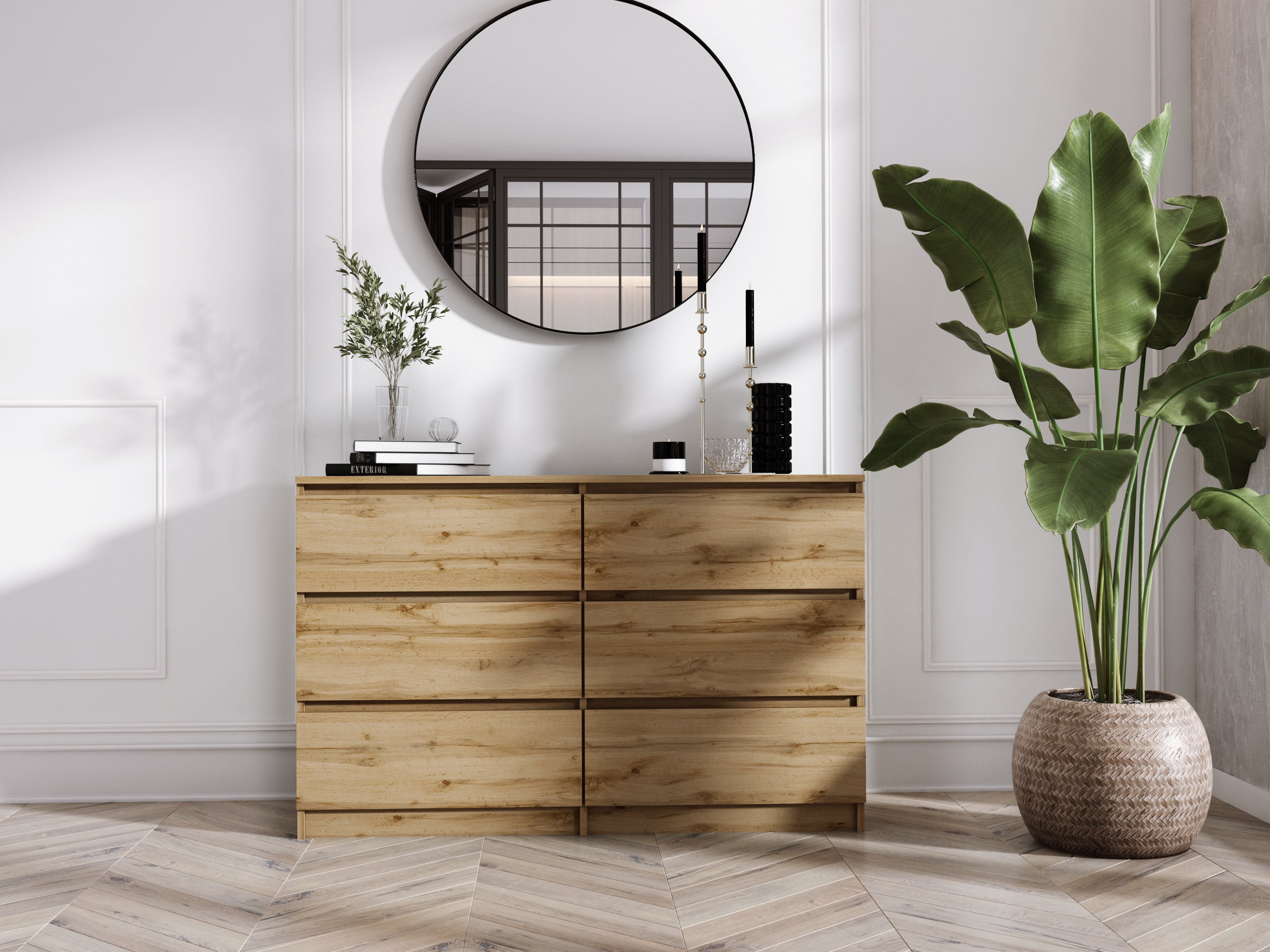 Commode 6 Tiroirs : Chêne Wotan, 120 x 39 x 79 cm - 3