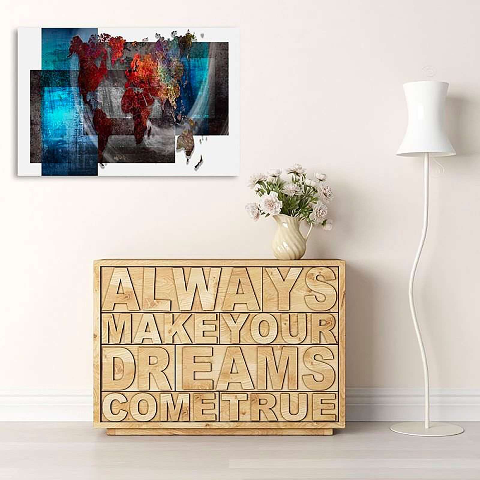 Tableau bois la composition d'une carte du monde - 80 x 60 cm - 5