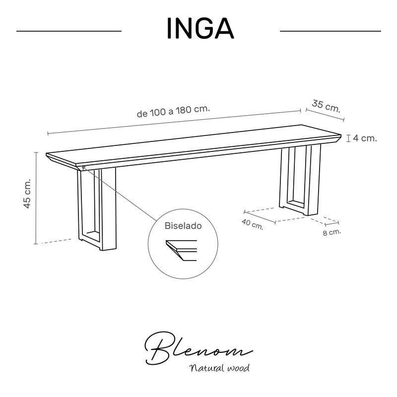 BLENOM Banc en bois massif durable Inga Chêne Bord biseauté 180x33x45cm UN - 4