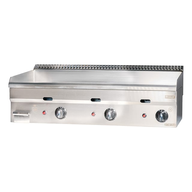 Romux® Piastra a Gas Professionale in Acciaio Inox 100 cm da Banco Top con Piastra da 4 mm per Riscaldamento Rapido con Termocoppia CE