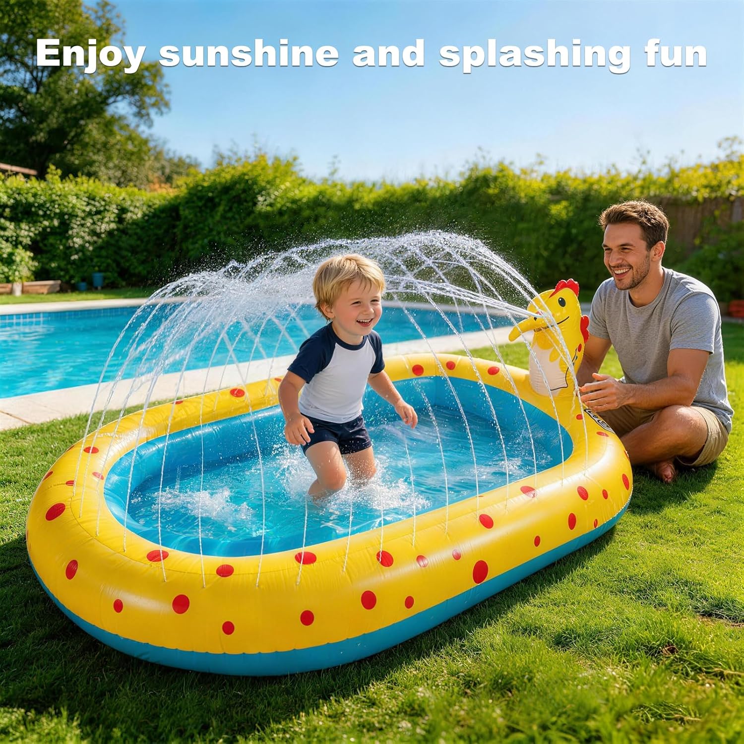 Piscine-arroseur dinosaure de 67 pouces (env. 170,2 cm) — Piscine gonflable et jeu d'eau d'extérieur pour cour et jardin - 4