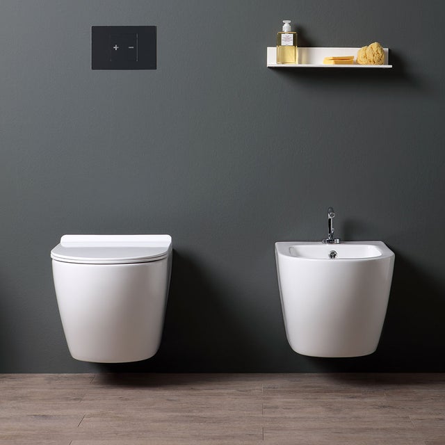 Ensemble sanitaire suspendu en céramique bidet et wc avec abattant | Folk