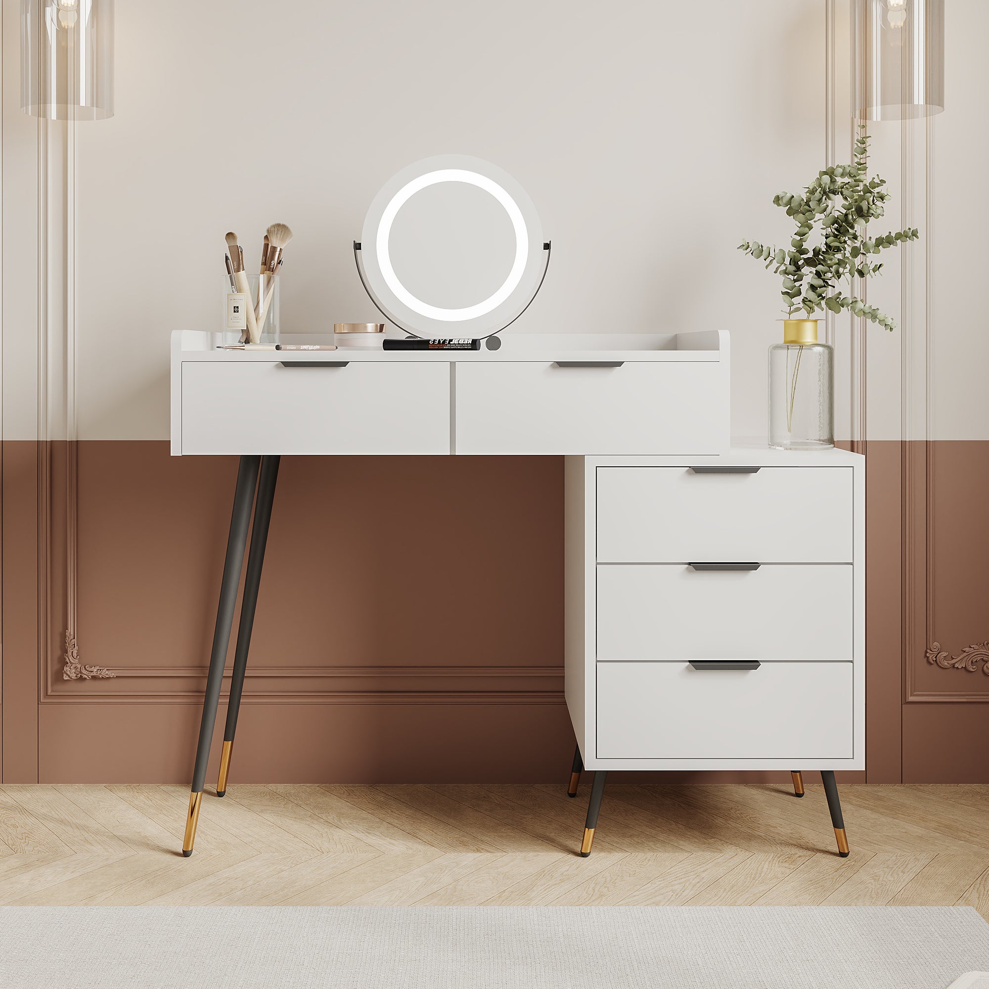 Coiffeuse Avec Miroir LED Et clairage 5 Tiroirs 80 40 80 Cm Sans Coiffeuse Avec Miroir LED Et clairage 5 Tiroirs 80 40 80 Cm Sans