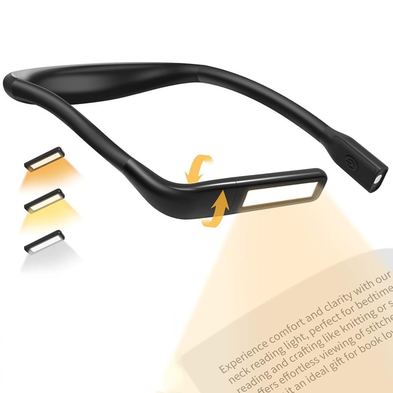 Akumulatorowa lampka do czytania na szyję - Elastyczna dioda LED 3-kolorowa - Głowica lampy jest składana - do czytania książek, szycia, do napraw